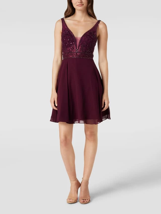 Laona Cocktailkleid Mit Floraler Stickerei Und Zierbesatz - Bordeaux Rot