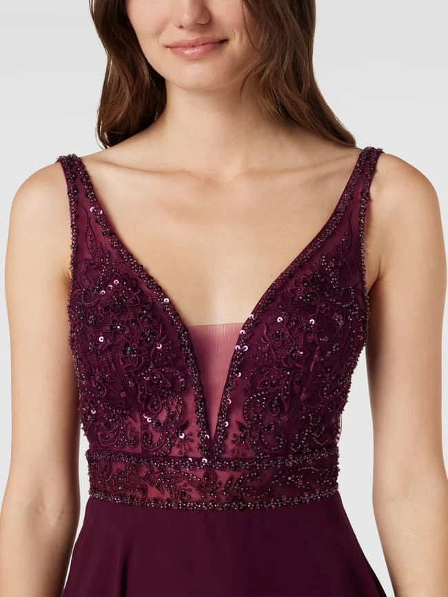 Laona Cocktailkleid Mit Floraler Stickerei Und Zierbesatz - Bordeaux Rot – Bild 3