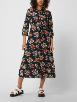 Pieces Midikleid Mit Floralem Muster Modell 'April' - Dunkelblau