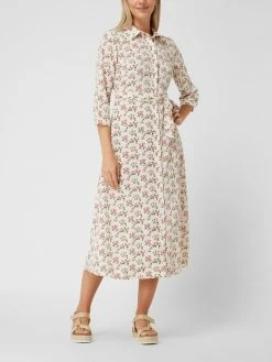 Pieces Midikleid Mit Floralem Muster Modell 'April' - Weiß