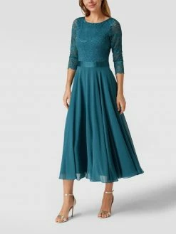 Swing Cocktailkleid Mit Floralen Stickereien - Petrol