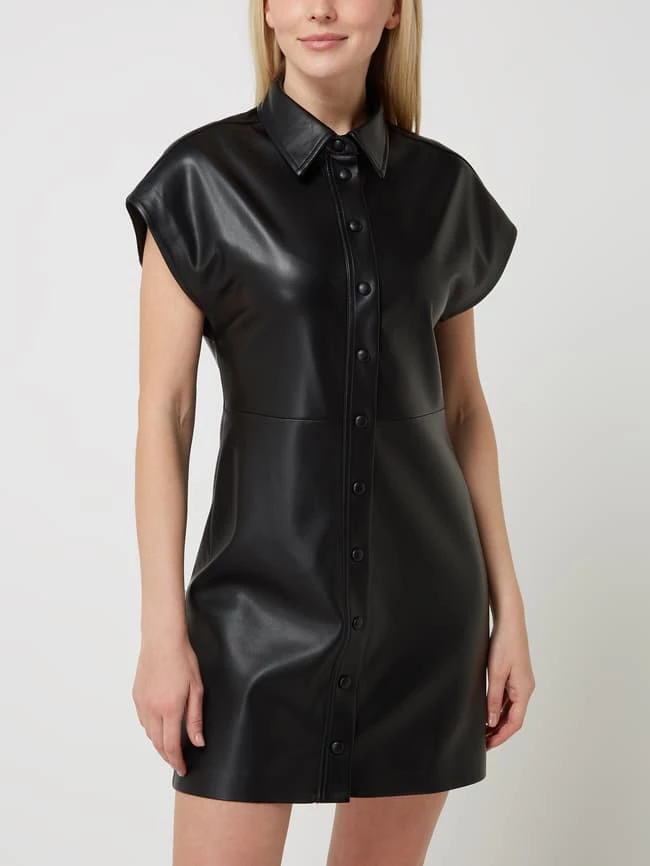Mango Kleid In Leder-Optik - Schwarz – Bild 4