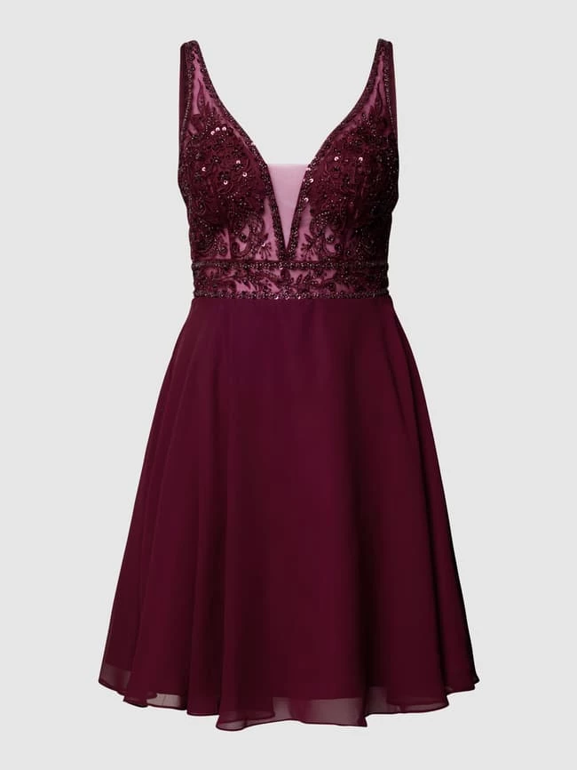 Laona Cocktailkleid Mit Floraler Stickerei Und Zierbesatz - Bordeaux Rot – Bild 2