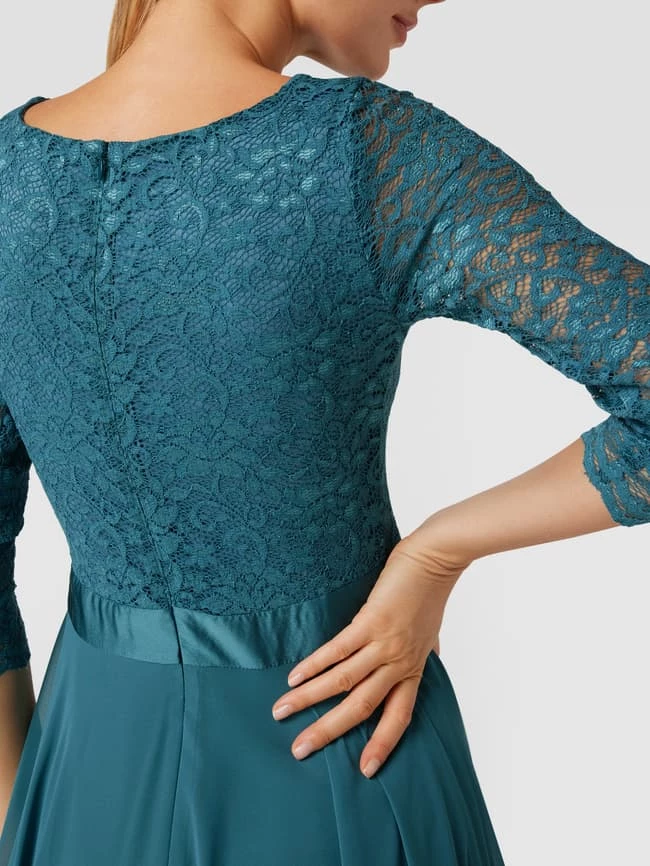 Swing Cocktailkleid Mit Floralen Stickereien - Petrol – Bild 3