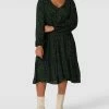 KAFFE Curve PLUS SIZE Midikleid Mit Allover-Muster Modell 'Sama' - Schwarz