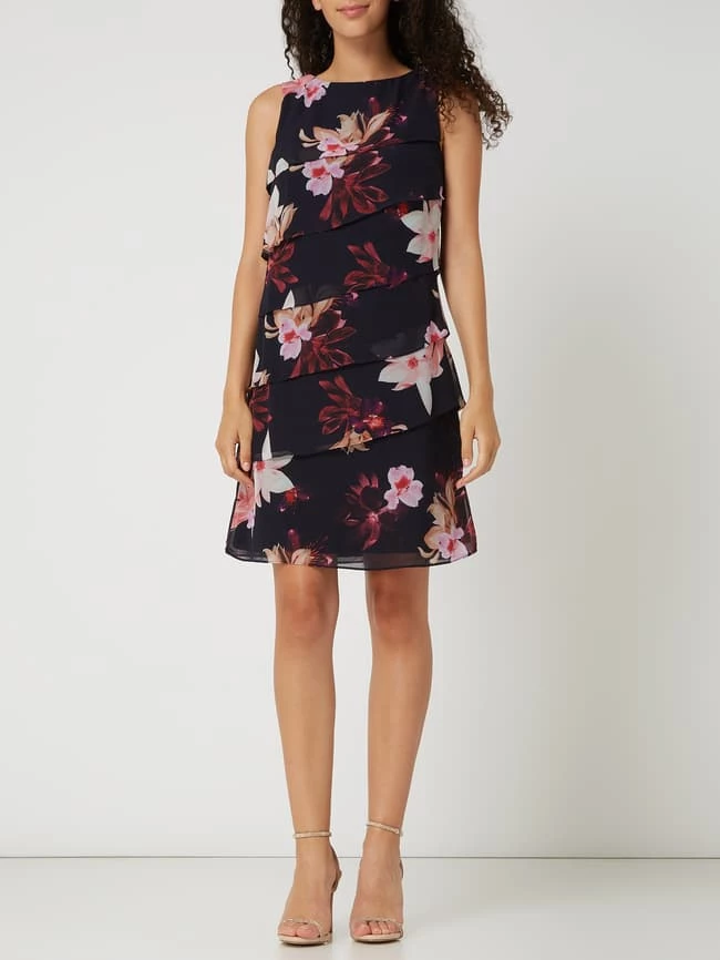 Christian Berg Cocktail Cocktailkleid Aus Chiffon Mit Floralem Muster - Marineblau Meliert