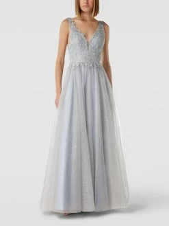 Mascara Abendkleid Mit Floralem Muster - Rauchblau