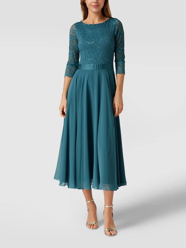 Swing Cocktailkleid Mit Floralen Stickereien - Petrol – Bild 4