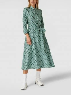 Swing Langärmeliges Hemdblusenkleid Mit Allover-Muster - Smaragdgrün